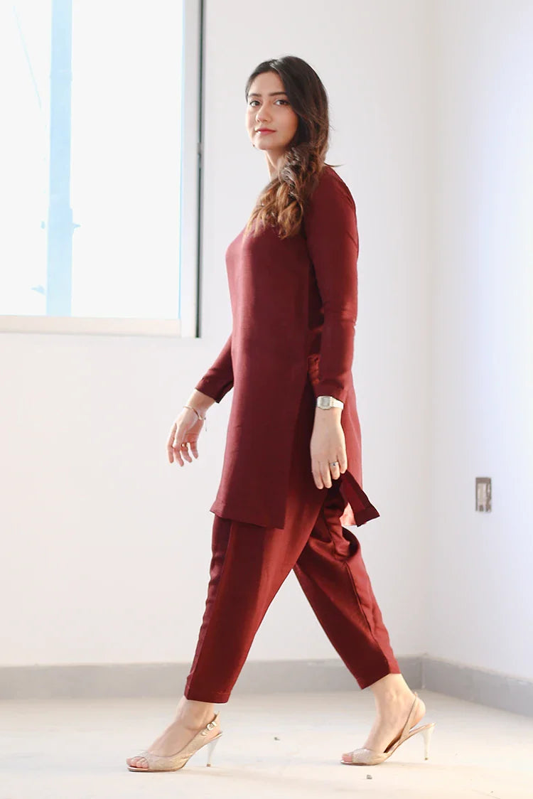 Picture of Zauk - 2 Piece - Maroon - Available at Raja Sahib