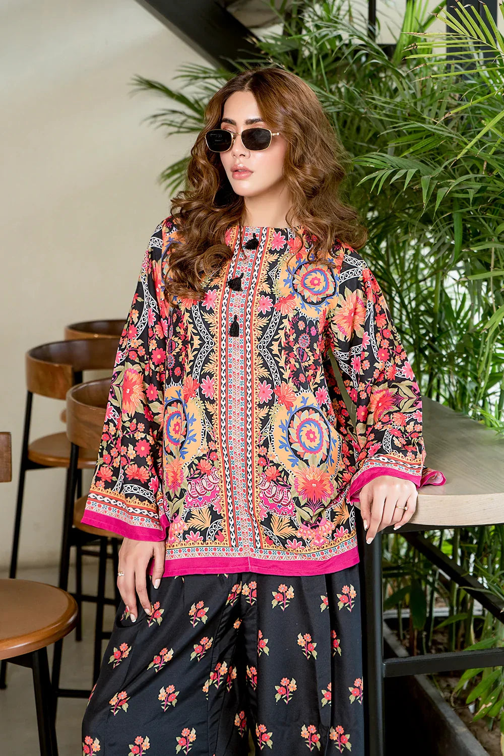 Picture of Ellena - Black Suzani and Ethnic Fusion Blend Co-Ord Set - Available at Raja Sahib