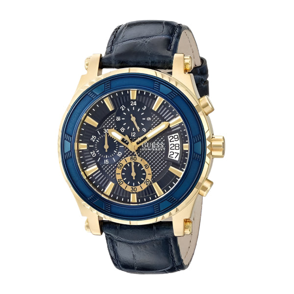 Picture of Guess Pinnacle Blue Leather Strap Blue Dial Chronograph Quartz Watch for Gents - W0673G2 - Available at Raja Sahib
