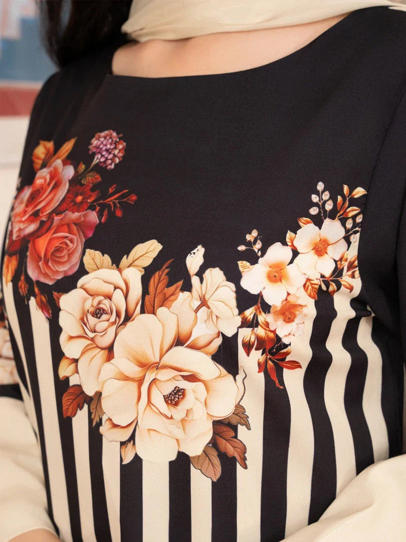 Picture of Stitch Vibes - Morganite RTW Collection - 3 PC - Black Striped Dress - Available at Raja Sahib