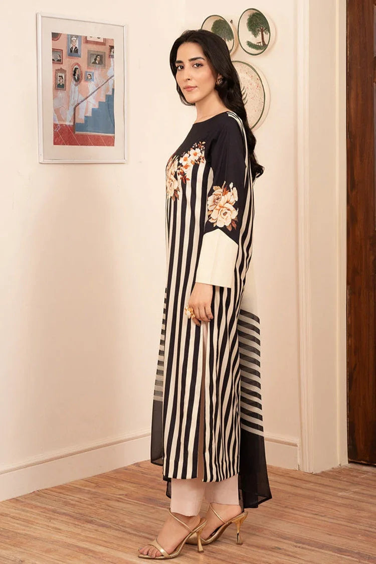 Picture of Stitch Vibes - Morganite RTW Collection - 3 PC - Black Striped Dress - Available at Raja Sahib