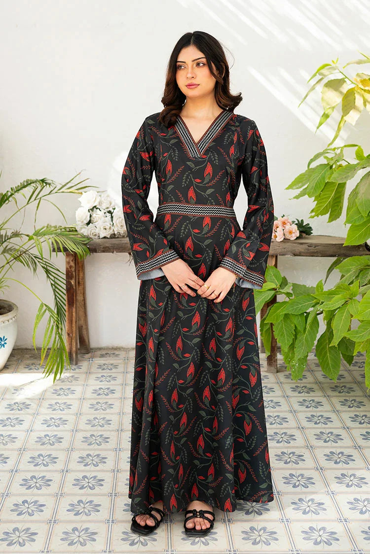 Picture of Zauk - Fusion - 1 Piece - Printed Long Dress - Charcoal Black - Available at Raja Sahib