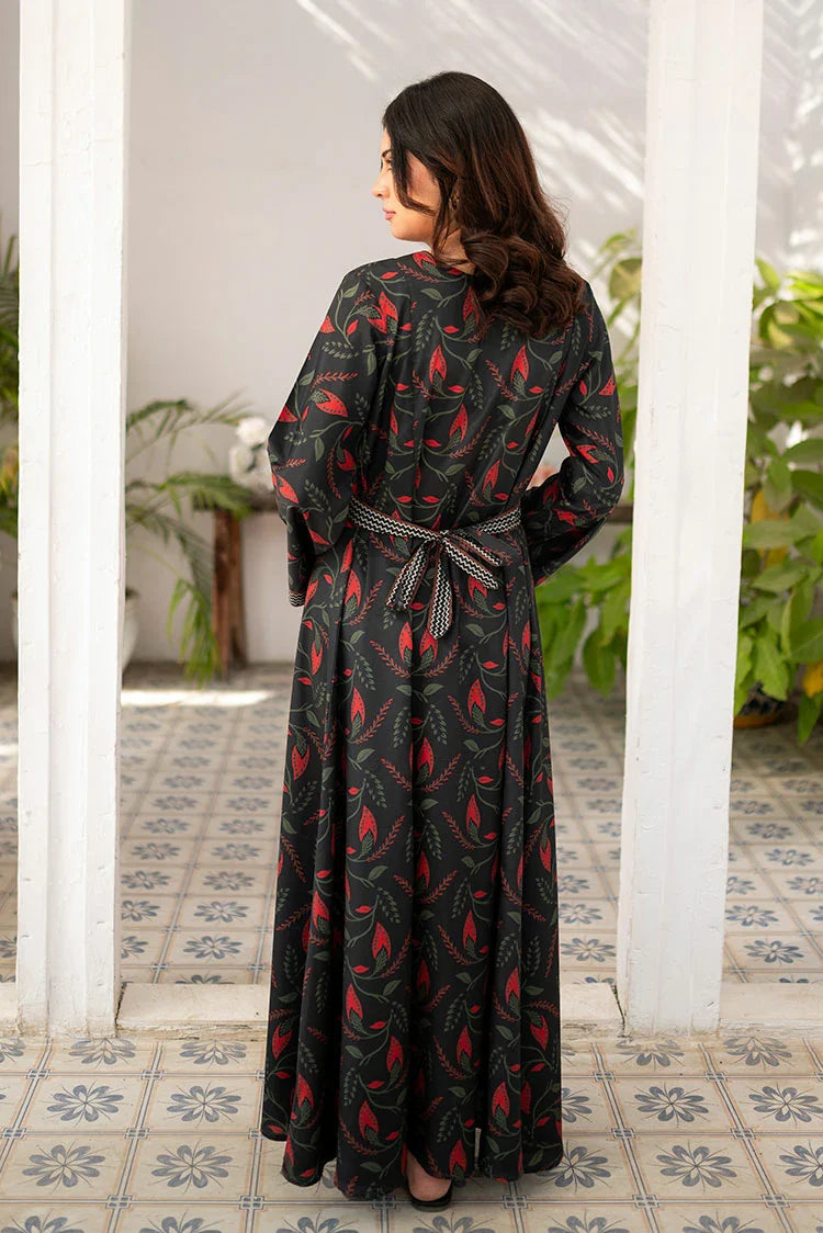 Picture of Zauk - Fusion - 1 Piece - Printed Long Dress - Charcoal Black - Available at Raja Sahib