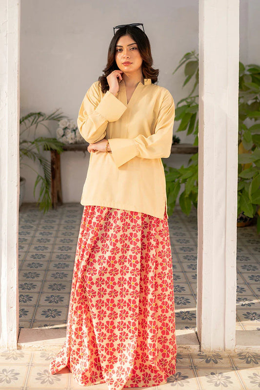 Picture of Zauk - Eid Edit - Shirt & Printed Skirt - Lemon Yellow - Available at Raja Sahib
