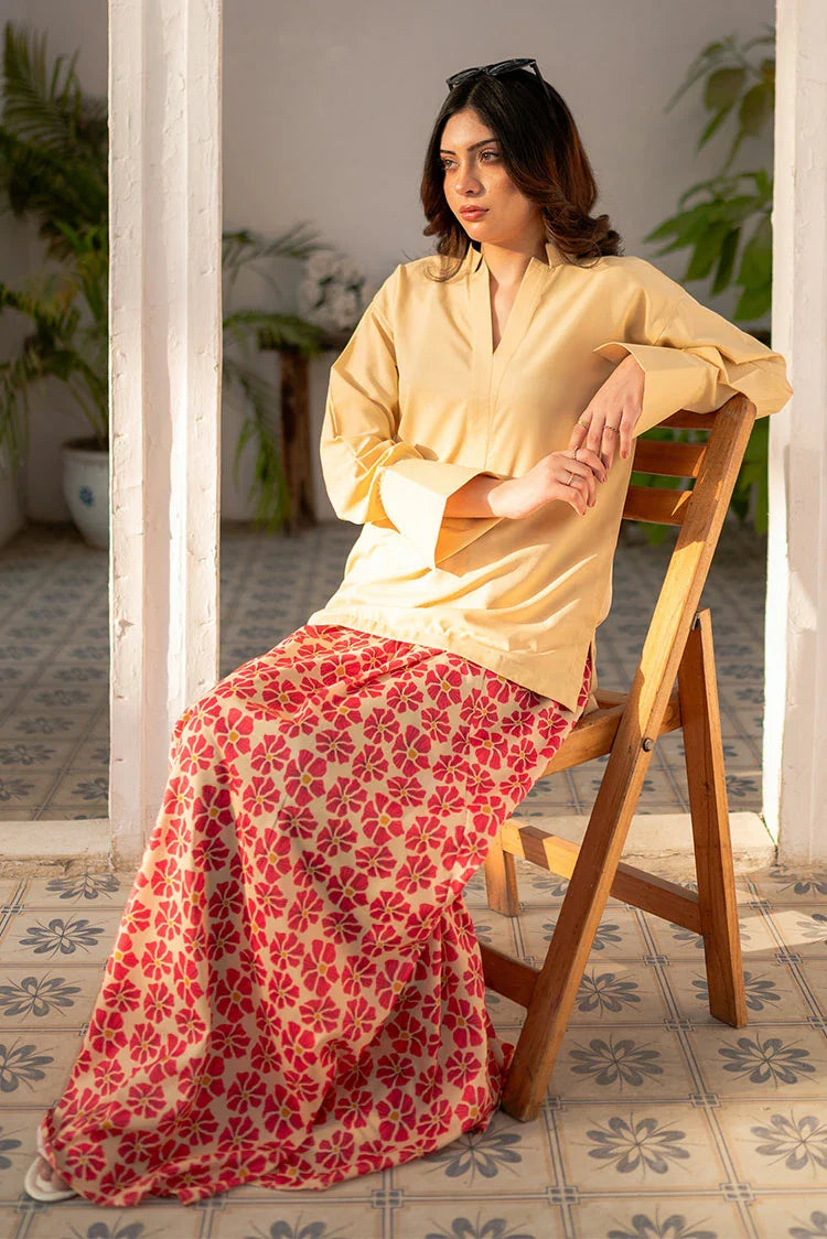 Picture of Zauk - Eid Edit - Shirt & Printed Skirt - Lemon Yellow - Available at Raja Sahib