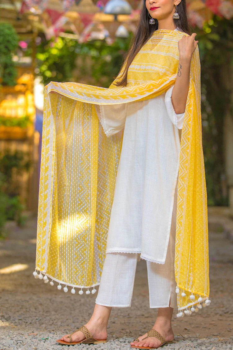 Picture of Zeek - Ivory Suit With Chiffon Dupatta - Set Of Three - D2020 - Available at Raja Sahib