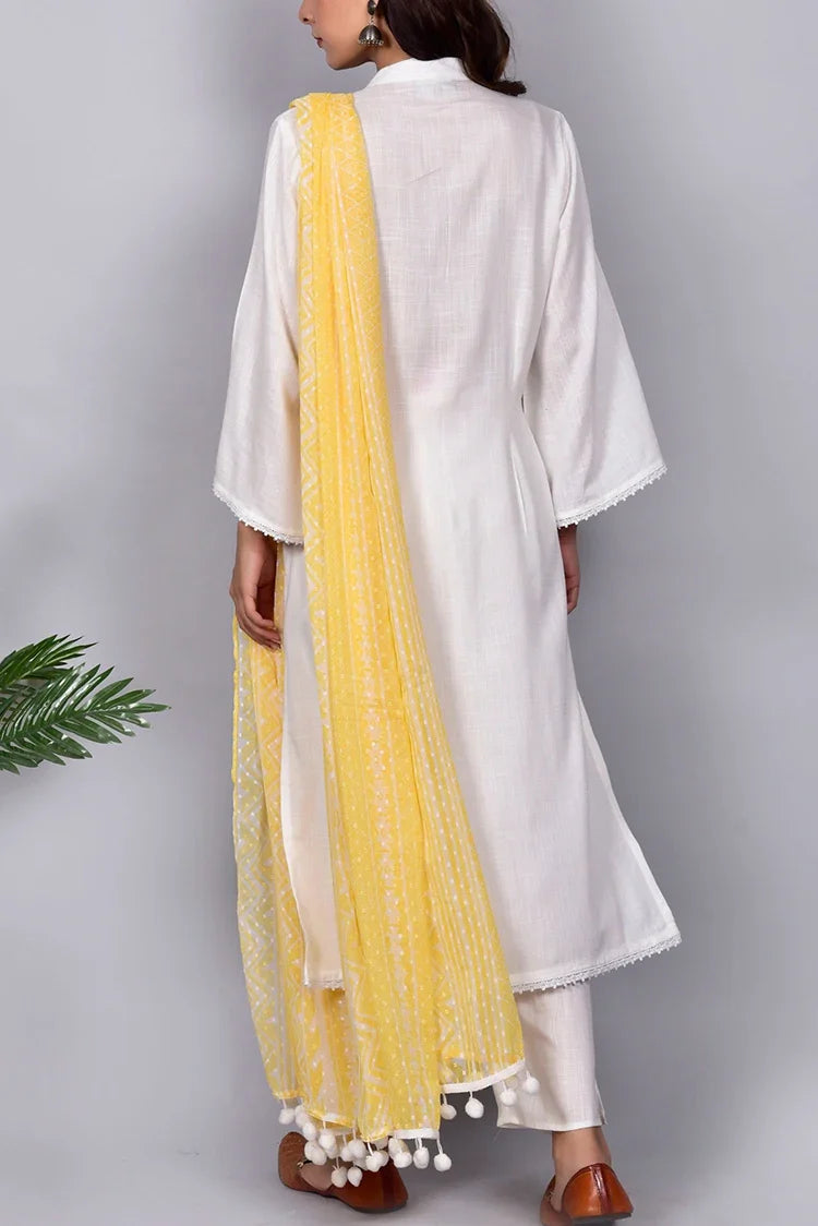 Picture of Zeek - Ivory Suit With Chiffon Dupatta - Set Of Three - D2020 - Available at Raja Sahib