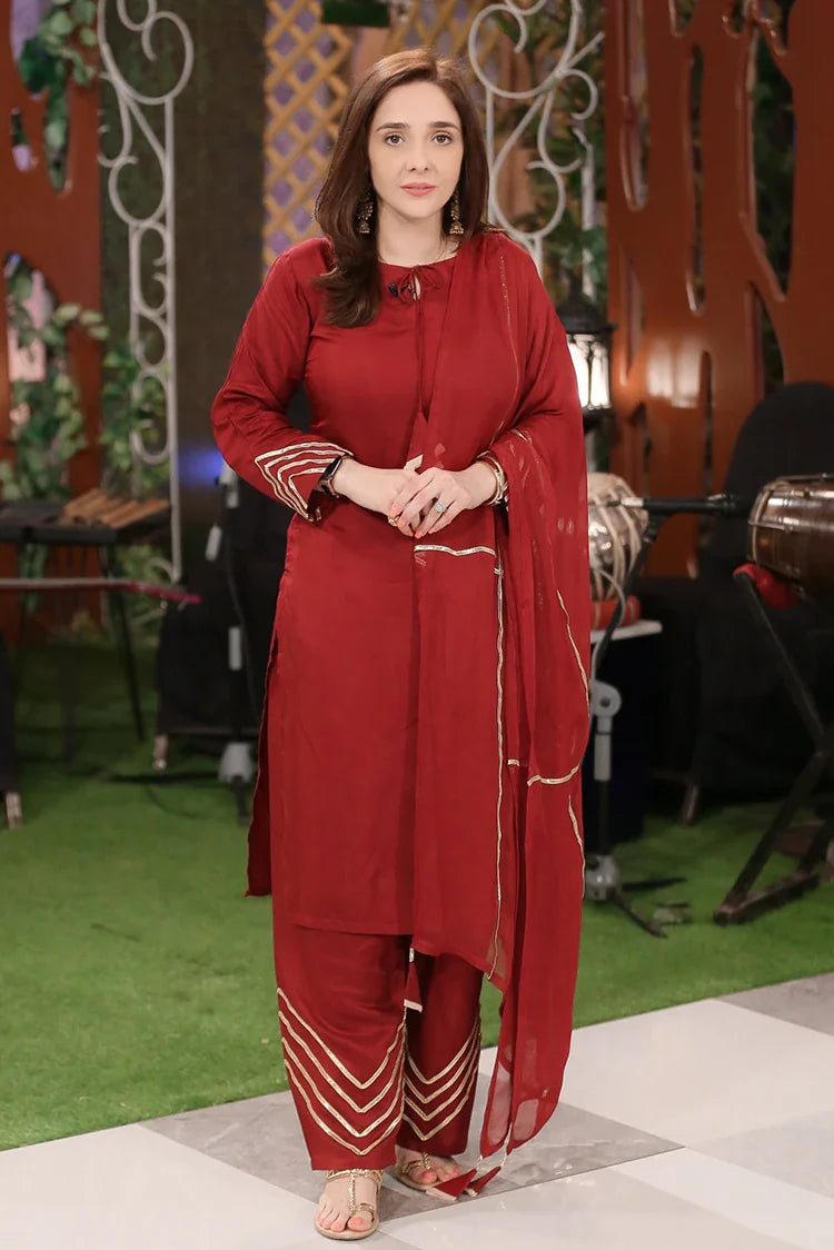 Picture of Zeek - Wine Straight Kurta Set With Dupatta - D2025 - Available at Raja Sahib