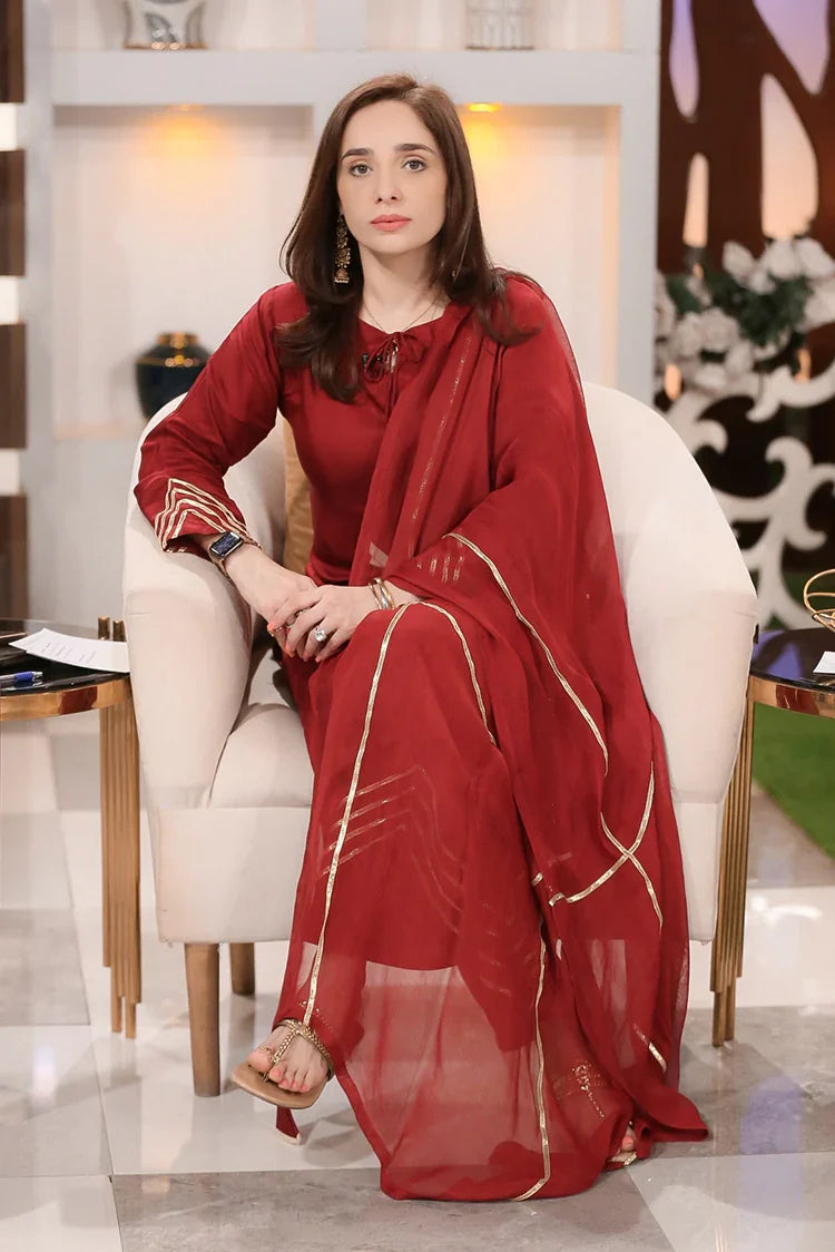 Picture of Zeek - Wine Straight Kurta Set With Dupatta - D2025 - Available at Raja Sahib