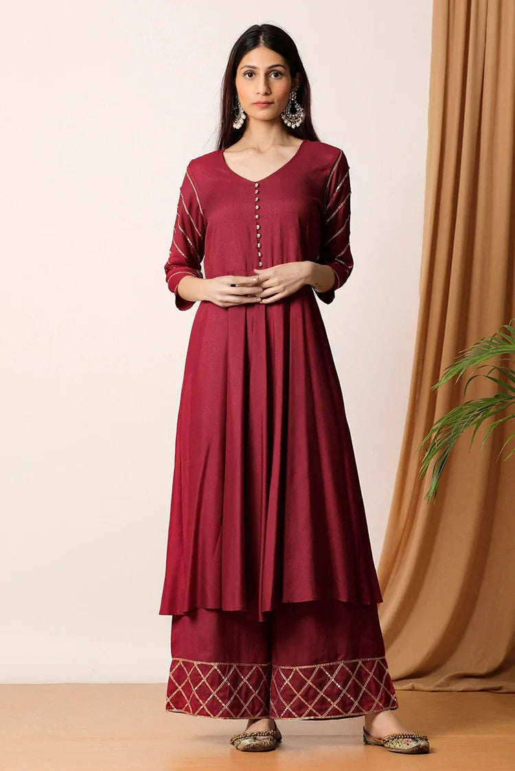 Picture of Zeek - Maroon Gota Kurta And Palazzo - D208 - Available at Raja Sahib