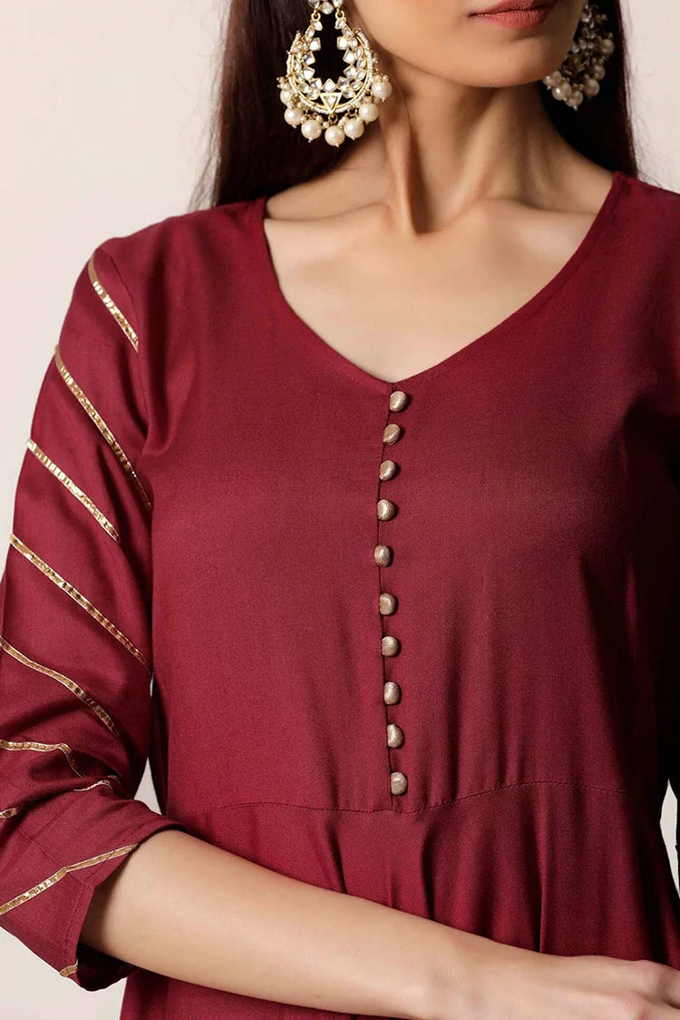 Picture of Zeek - Maroon Gota Kurta And Palazzo - D208 - Available at Raja Sahib