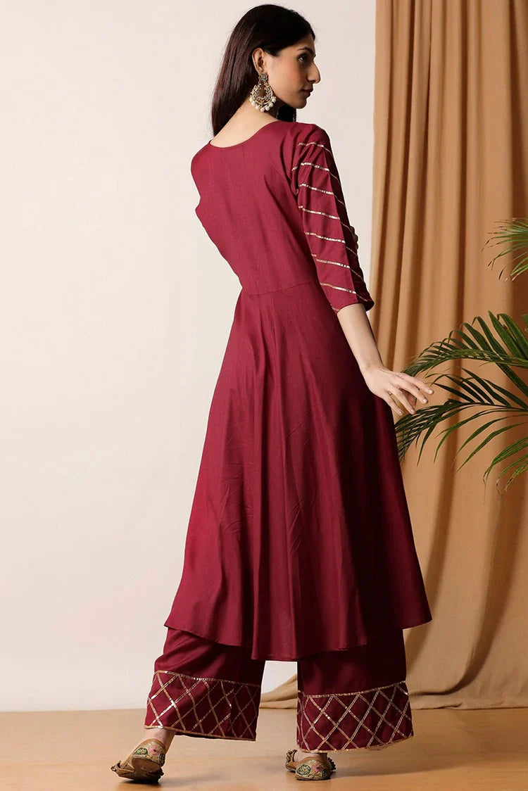 Picture of Zeek - Maroon Gota Kurta And Palazzo - D208 - Available at Raja Sahib