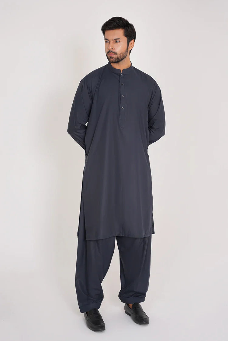 Picture of Midnight Blue Blended Suit for Men in Cuff Sleeves - Available at Raja Sahib