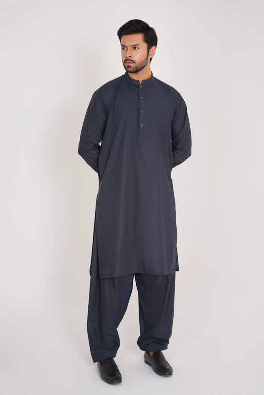 Picture of Midnight Blue Blended Suit for Men in Cuff Sleeves - Available at Raja Sahib