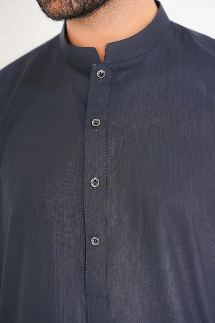 Picture of Midnight Blue Blended Suit for Men in Cuff Sleeves - Available at Raja Sahib