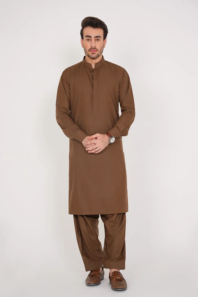 Picture of Double Placket with Invisible Buttons Brown 2 Piece for Men - Available at Raja Sahib