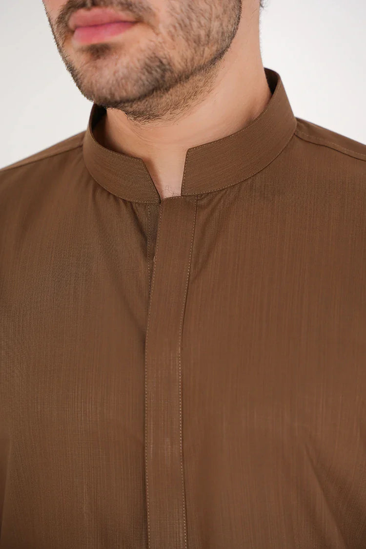 Picture of Double Placket with Invisible Buttons Brown 2 Piece for Men - Available at Raja Sahib