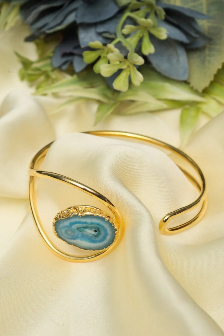 Picture of Zehnaz - Clarita Gold-Plated Blue Agate Open Cuff Bangle - Available at Raja Sahib