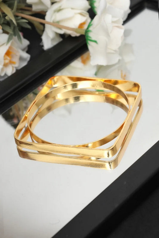 Picture of Zehnaz - Geometric Gold Tone Bangle Minimalist Round & Square Design - Available at Raja Sahib