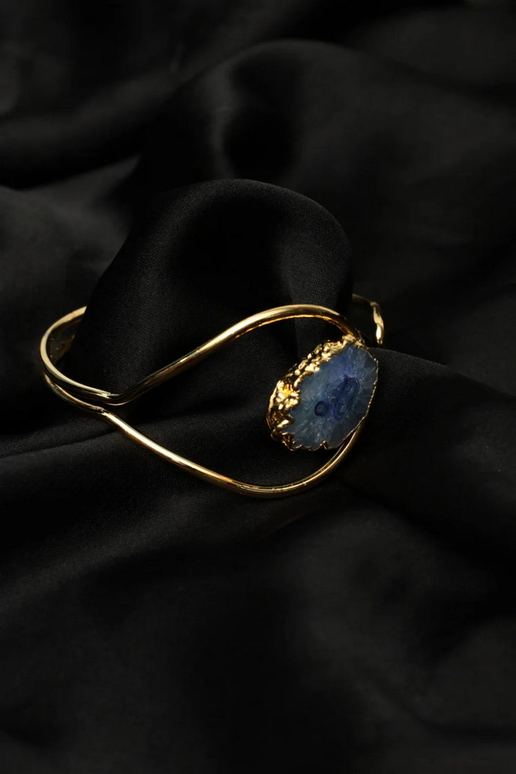 Picture of Zehnaz - Gold-Plated Cuff Bracelet with Blue Agate Geode Stone Statement Jewelry - Available at Raja Sahib