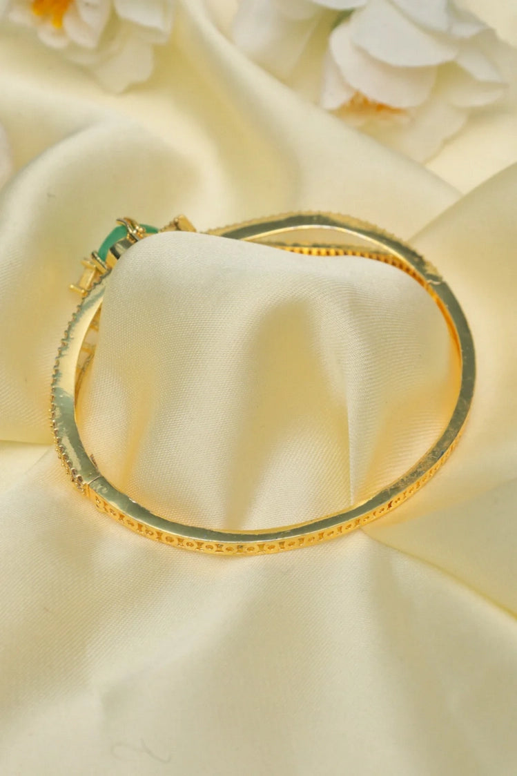 Picture of Zehnaz - Gold-Plated Green Gemstone Open Cuff Bracelet - Available at Raja Sahib