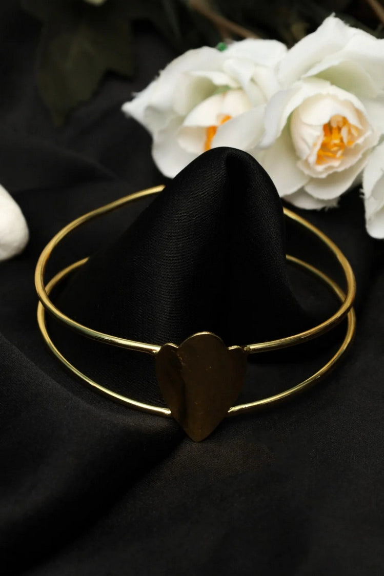 Picture of Zehnaz - Gold-Plated Heart Motif Open Cuff Bracelet Minimalist Jewelry - Available at Raja Sahib