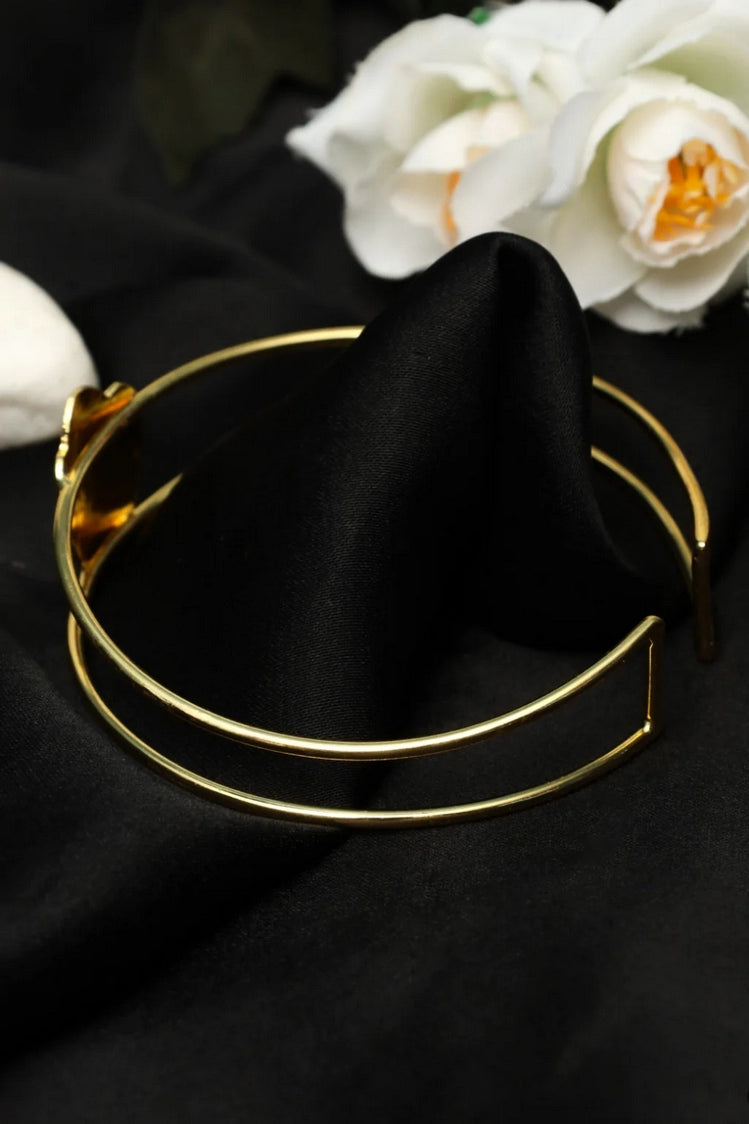 Picture of Zehnaz - Gold-Plated Heart Motif Open Cuff Bracelet Minimalist Jewelry - Available at Raja Sahib