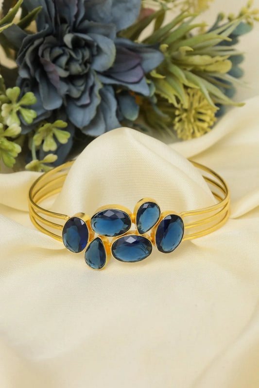 Picture of Zehnaz - Gold-Plated Multi-Stone Blue Cuff Bangle Statement Jewelry - Available at Raja Sahib
