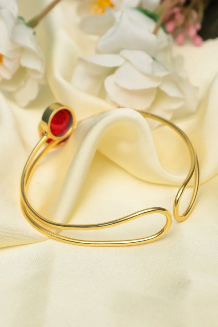 Picture of Zehnaz - Gold-Plated Open Cuff Bracelet with Red Oval Stones Statement Jewelry - Available at Raja Sahib