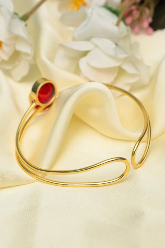 Picture of Zehnaz - Gold-Plated Open Cuff Bracelet with Red Oval Stones Statement Jewelry - Available at Raja Sahib