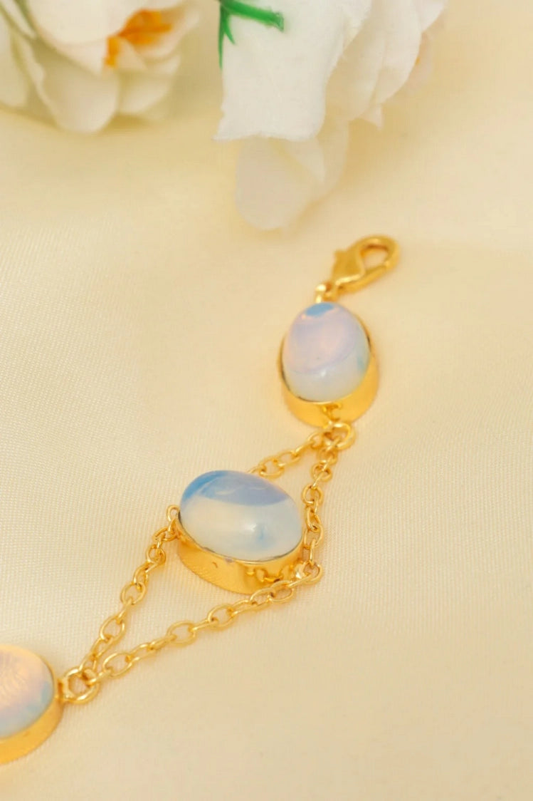 Picture of Zehnaz - Gold-Plated Oval Opal & Moonstone Link Bracelet - Available at Raja Sahib