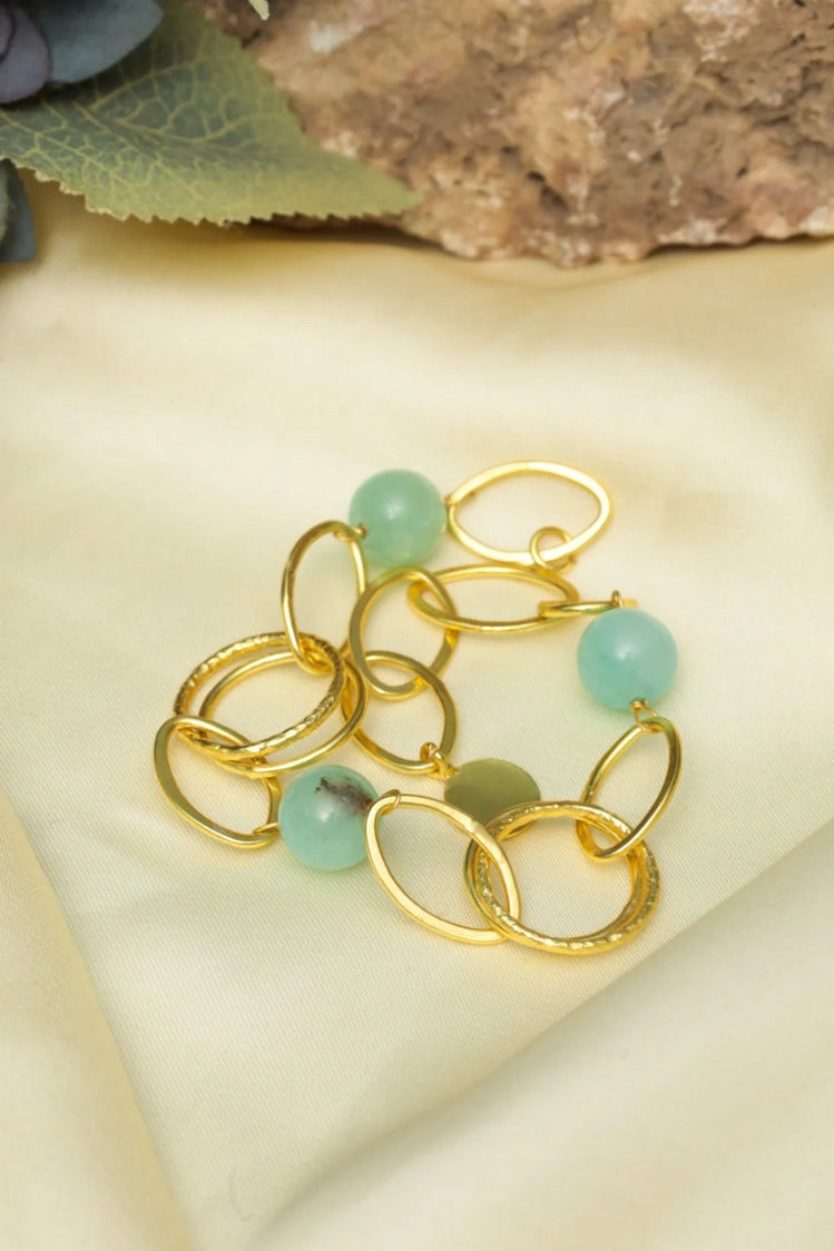 Picture of Zehnaz - Gold-Tone Chunky Oval Link Bracelet with Green Gemstone Beads - Available at Raja Sahib