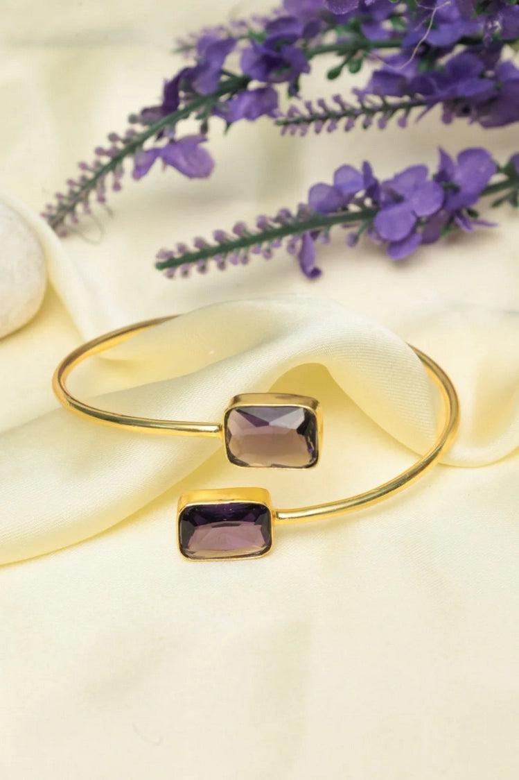Picture of Zehnaz - Gold plated Cuff Bracelet with Amethyst Stones - Available at Raja Sahib