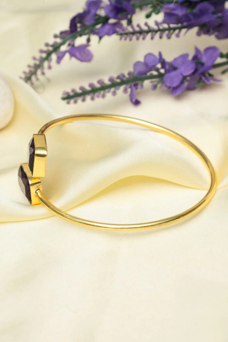 Picture of Zehnaz - Gold plated Cuff Bracelet with Amethyst Stones - Available at Raja Sahib
