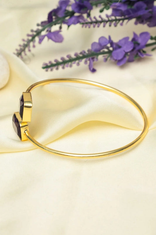 Picture of Zehnaz - Gold plated Cuff Bracelet with Amethyst Stones - Available at Raja Sahib
