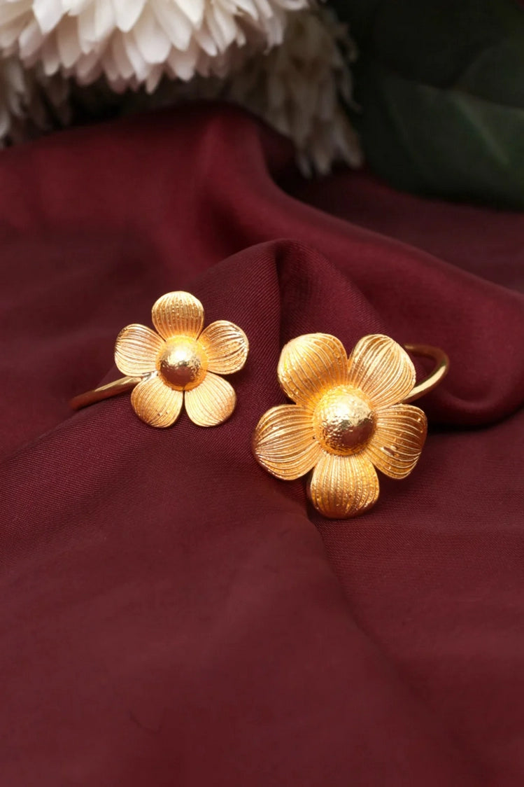 Picture of Zehnaz - Gold Tone Floral Open Cuff Bangle Bracelet - Available at Raja Sahib