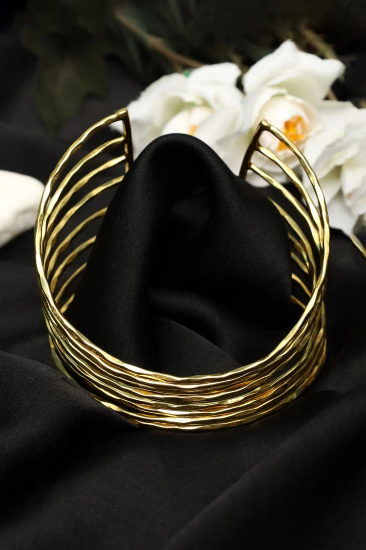 Picture of Zehnaz - Gold Tone Geometric Cage Wide Cuff Bracelet - Available at Raja Sahib