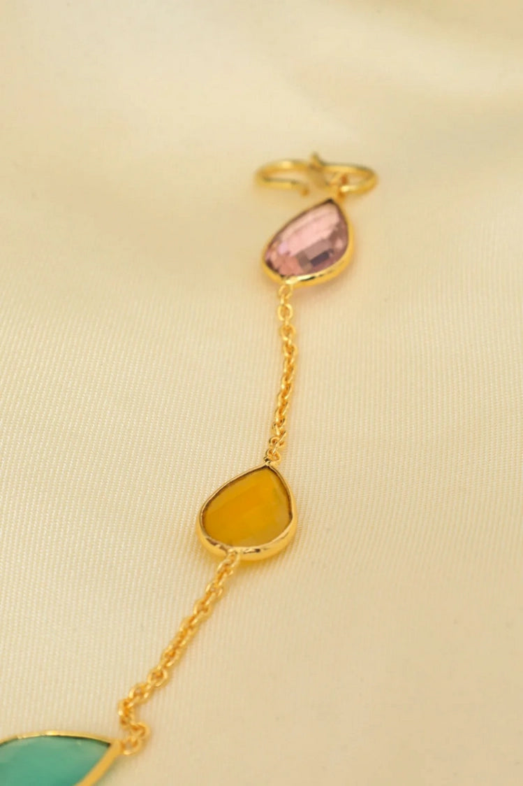 Picture of Zehnaz - Gold-Tone Multi-Colored Teardrop Gemstone Chain Bracelet - Available at Raja Sahib