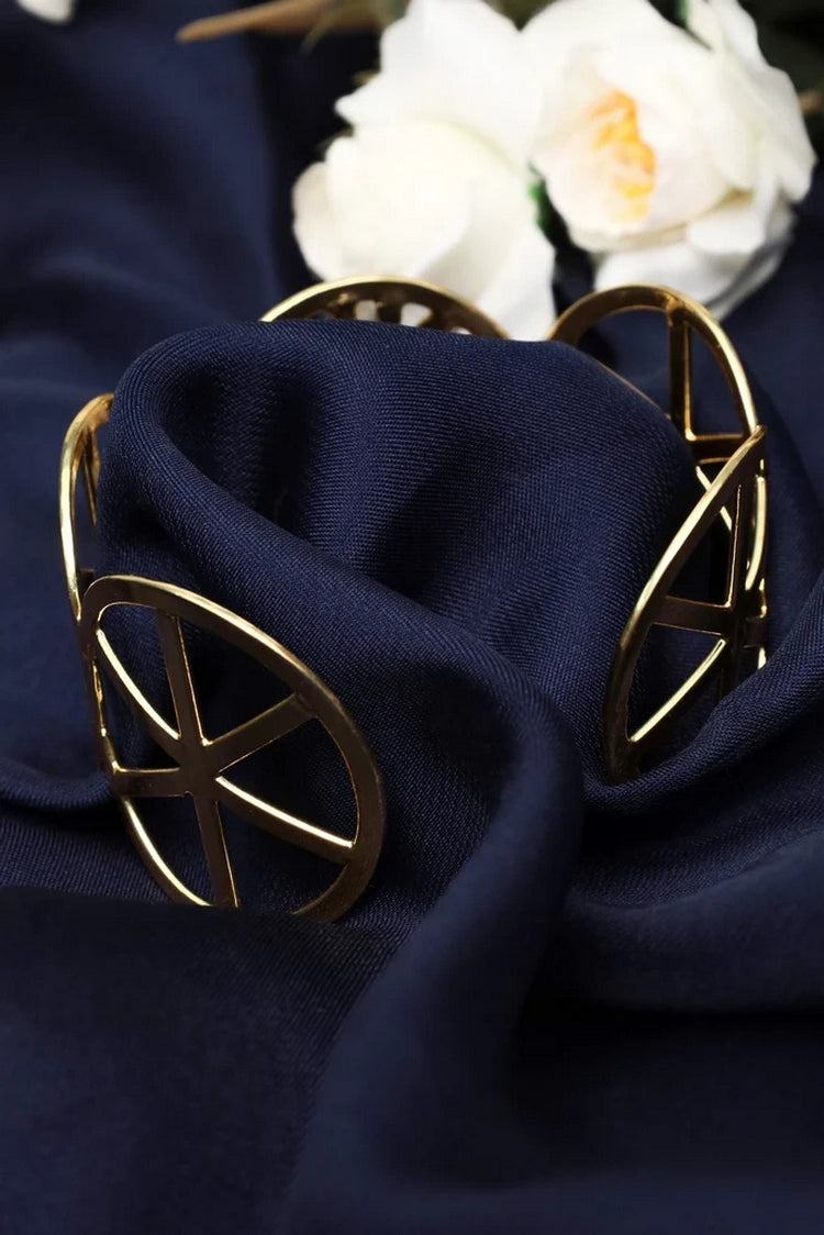 Picture of Zehnaz - Gold-Tone Open Cuff Bangle with Mother-of-Pearl Stone Filigree Adjustable Bracelet - Available at Raja Sahib