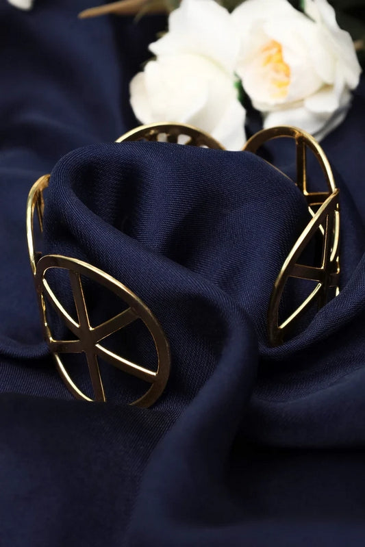 Picture of Zehnaz - Gold-Tone Open Cuff Bangle with Mother-of-Pearl Stone Filigree Adjustable Bracelet - Available at Raja Sahib