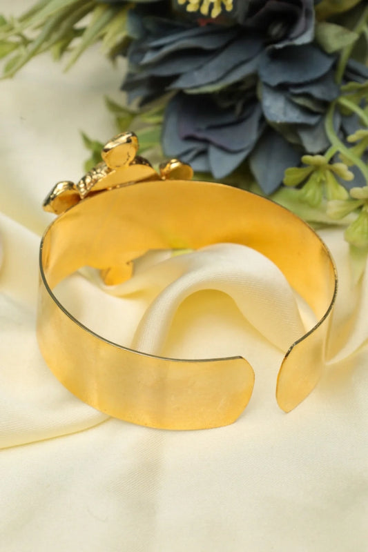 Picture of Zehnaz - Gold-Tone Open Cuff Bracelet with Blue Druzy Turtle Stone Bohemian Statement - Available at Raja Sahib