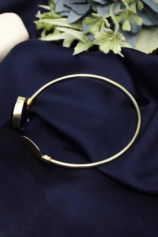 Picture of Zehnaz - Gold-Tone Open Cuff Bracelet with Blue Stone & Leaf Motif Nature-Inspired Statement - Available at Raja Sahib