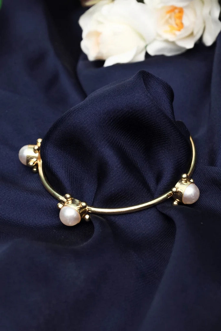 Picture of Zehnaz - Gold-Tone Open Cuff Pearl Bracelet Chic & Minimalist - Available at Raja Sahib
