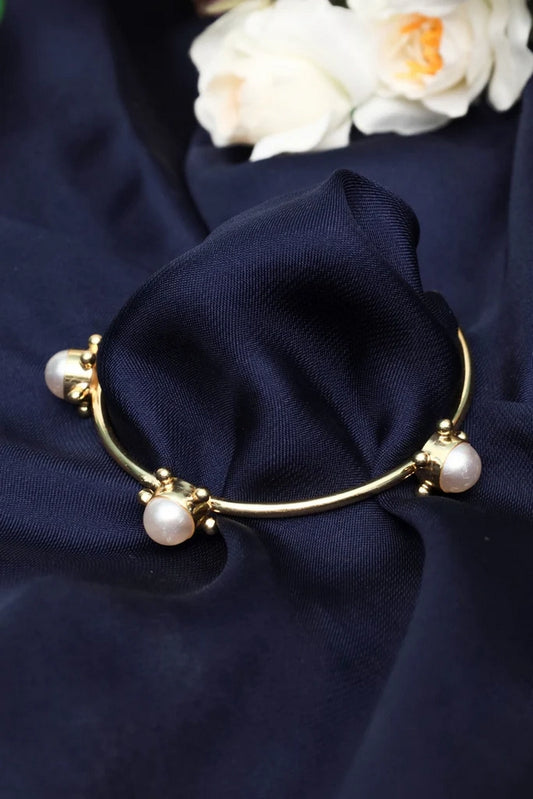 Picture of Zehnaz - Gold-Tone Open Cuff Pearl Bracelet Chic & Minimalist - Available at Raja Sahib