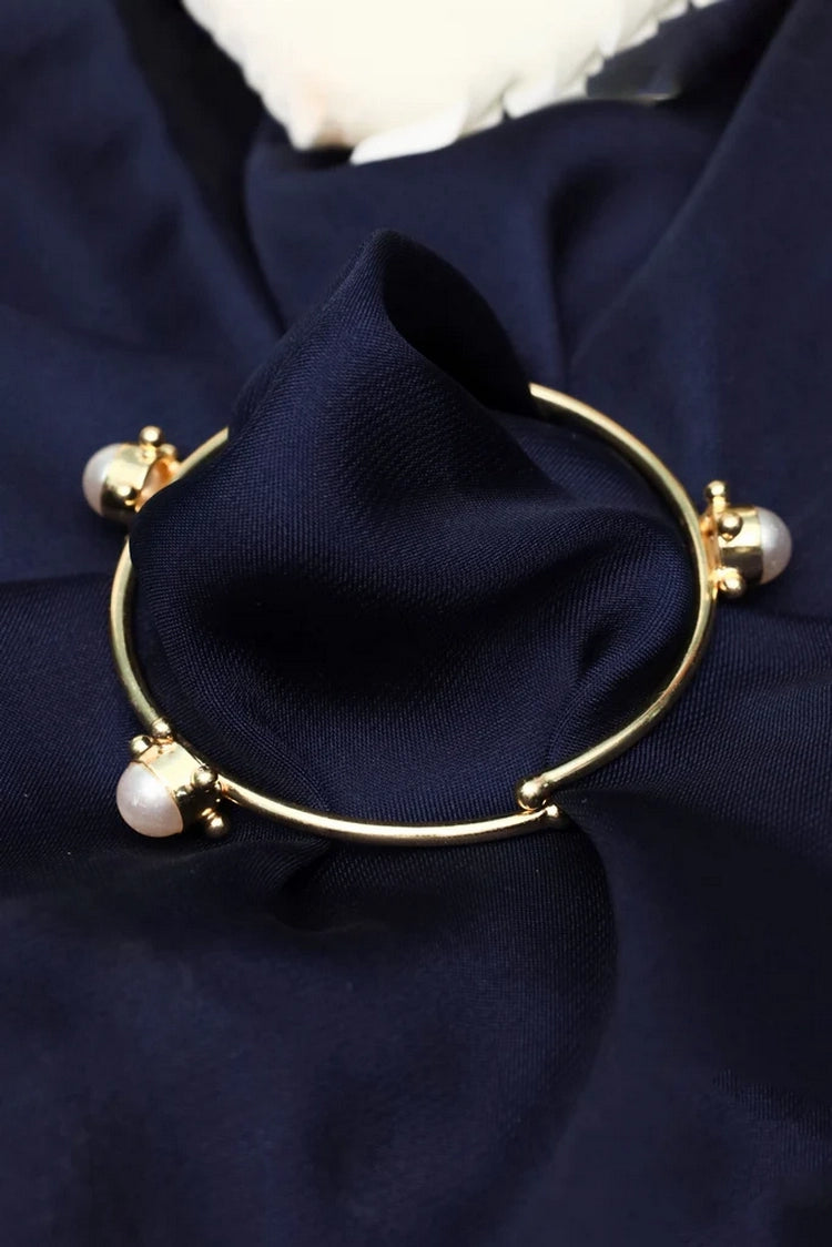 Picture of Zehnaz - Gold-Tone Open Cuff Pearl Bracelet Chic & Minimalist - Available at Raja Sahib