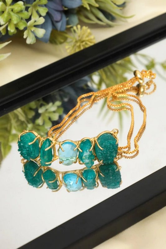 Picture of Zehnaz - Gold-Tone Raw Green Stone Adjustable Slider Bracelet Boho Chic - Available at Raja Sahib