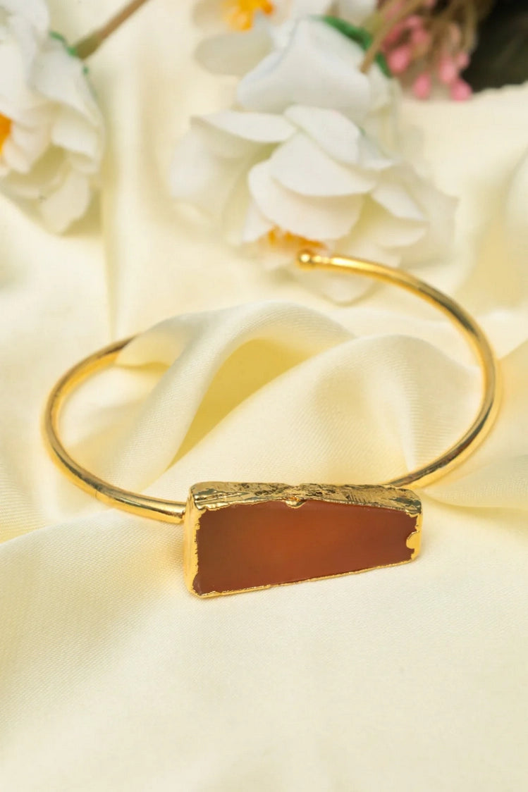 Picture of Zehnaz - Gold-Tone Raw Stone Open Cuff Bracelet Bold Orange Gemstone Statement - Available at Raja Sahib