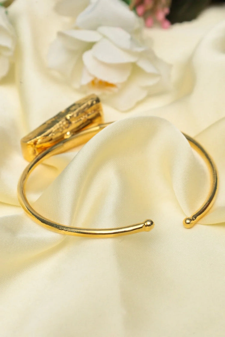 Picture of Zehnaz - Gold-Tone Raw Stone Open Cuff Bracelet Bold Orange Gemstone Statement - Available at Raja Sahib