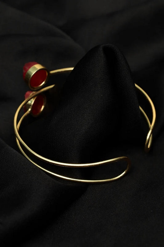 Picture of Zehnaz - Gold-Tone Red Accent Open Cuff Bracelet Elegant Meenakari-Inspired Design - Available at Raja Sahib