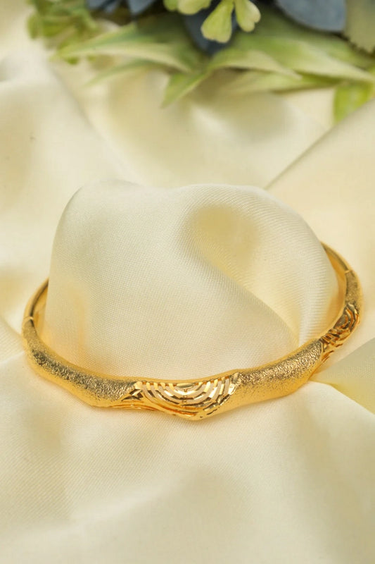 Picture of Zehnaz - Gold-Tone Textured Wavy Bangle Bracelet Stackable Modern Jewelry - Available at Raja Sahib